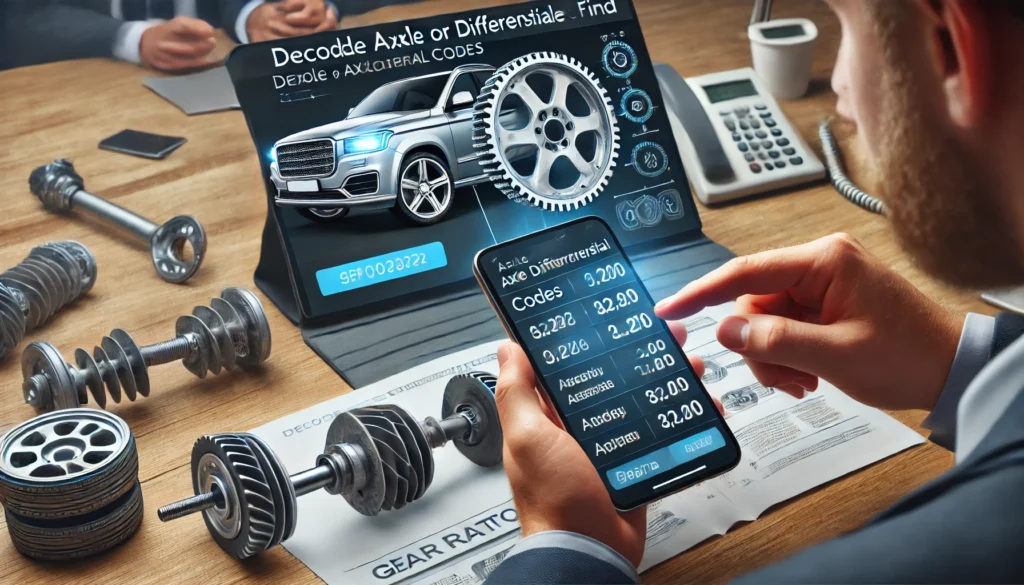 DALL·E 2024 07 04 16.31.29 A detailed image showing a user on the phone with a car dealership while also looking at a car manufacturers website on a tablet. The website should 1 How to Find Gear Ratio by VIN: A Step-by-Step Guide