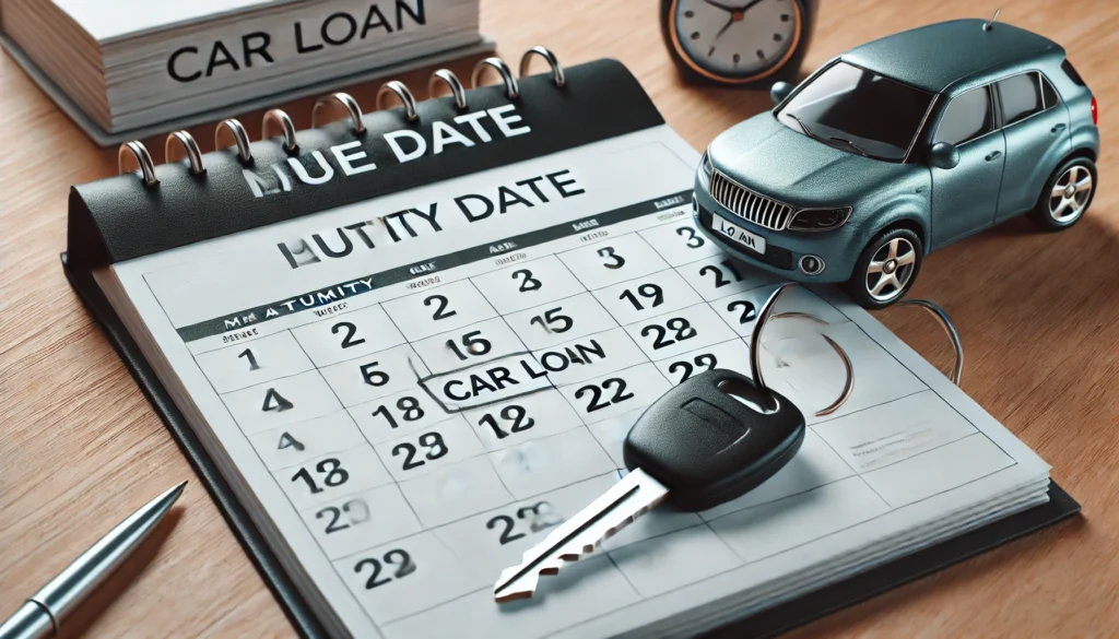 DALL·E 2024 07 19 01.37.37 A realistic image of a calendar with the maturity date of a car loan marked. The calendar is placed on a desk with a car key and a loan agreement next 1 What Happens If Car Loan Is Not Paid By Maturity Date